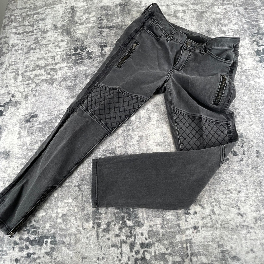 Jag Jeans Womens 10 Low Rise Skinny Moto Quilted Knee Zipper Skater Black Jeans